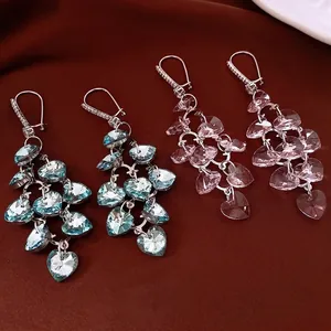 Elegant Heart Butterfly Dangle Tassel Earrings Alloy Glass Zircon With Silver Earring Post Sparkling Vintage Party Jewelry