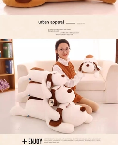 Plush puppy pillows displayed in four different sizes for sleeping and home decoration