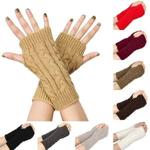 Winter cable knit fingerless gloves for women in multiple colors with warm wrist coverage