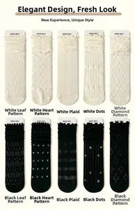 Détails des chaussettes montantes à volants style JK aux textures variées bicolores