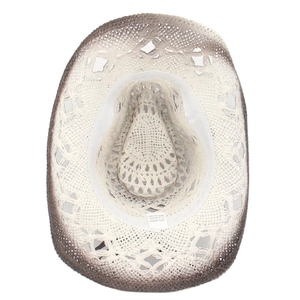 Interior detail of western straw hat showing gradient weave and white sweatband