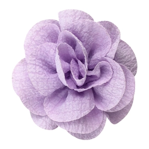 Close-up of a handmade purple bubble crepe fabric flower with layered soft petals