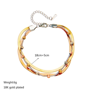 Retro multi-layer stainless steel chain bracelet with gold and silver two-tone weave