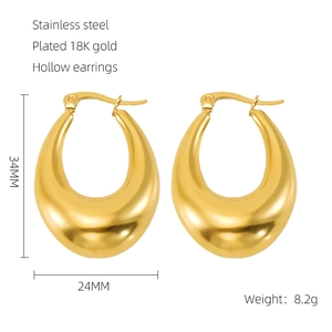 Details von 34mm hohlen Tropfenohrringen aus 18K vergoldetem Edelstahl für Damen