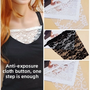 Detailed view of lace cleavage covers in black, white, and beige for low-cut tops