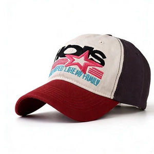 Contrast embroidered cotton baseball cap with stars and Live Like My Family typography