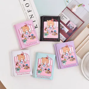 Cartoon bear mini wallets in five colors displayed on an aesthetic background