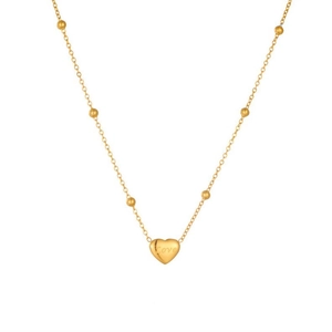 Titanium Steel Heart Pendant Necklace Golden Vacuum Plated Love Engraved Beaded Satellite Chain Minimalist Jewelry Women