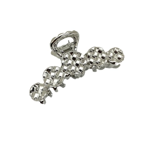 Sleek silver alloy hair claw clip featuring an intricate woven texture design