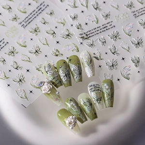 3D Relief Nail Art Stickers Butterfly Lily Of The Valley Flower Embossed Adhesive Decals Manicure Decoration For Women