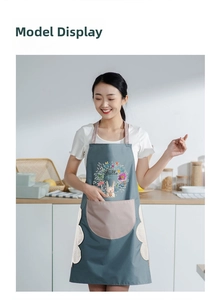 Detail of waterproof apron with Hello Spring rabbit print and side hand-drying towels