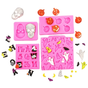 Halloween silicone molds set featuring skull pumpkin and ghost designs for DIY crafts