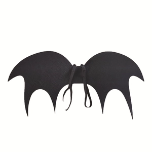 Detail of black bat wings costume for kids with elastic straps for Halloween cosplay