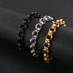 Chunky stainless steel O-link chain bracelets for men in black, gold, and silver finish