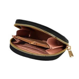 Portefeuille femme chic en cuir PU noir avec intérieur rose et fermeture éclair dorée