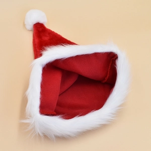 Top view showing the plush lining and soft texture of a classic red Christmas hat