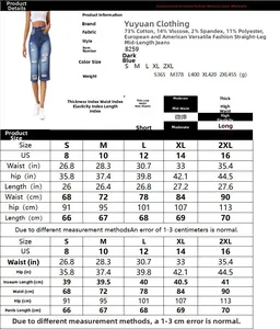 Guide des tailles pour jean bleu extensible avec tailles US et mesures détaillées