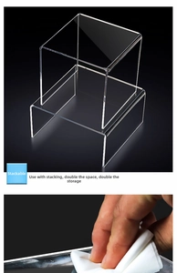 Macro view of clear acrylic U-shaped organizer rack showing easy cleaning and stackable design