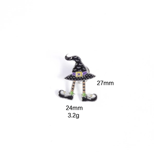 Macro shot of Halloween wizard hat enamel pin with 27mm height and silver metal edges