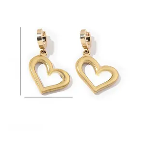 Polished gold heart drop earrings measuring 4.3cm by 2.8cm with 17.4g weight