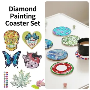 DIY Diamond Painting Coaster Kit With Metal Stand Wooden Acrylic Heat Resistant Mandala Animal Christmas Patterns For Adults Kids Handcraft