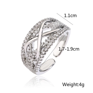 Detailed view of silver open ring with dimensions: 1.1cm width and 1.7-1.9cm inner diameter