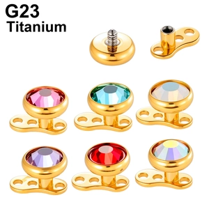 G23 Titanium Dermal Anchor Base And Cubic Zirconia Top Internally Threaded Body Piercing Jewelry Gold Plated Colorful