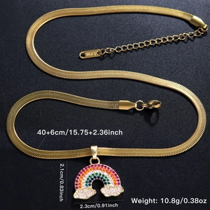 Gold snake chain necklace with a colorful rainbow pendant featuring multi-color cubic zirconia
