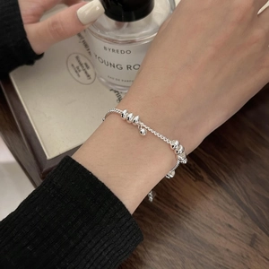 925 Sterling Silver Beaded Bracelet Minimalist Geometric Circle Chain For Women Trendy Adjustable Fashion Jewelry Gift
