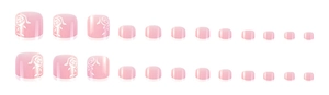 Pink gradient press-on toenails featuring white rose floral patterns 24-piece set