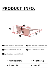 Detailed size specifications for pink oversized square frame sunglasses in 2024 style