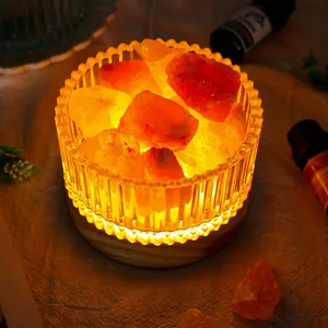 Natural Crystal Stone Aroma Lamp Diffuser Night Light Glass Jar Wooden Base USB Powered Bedside Desktop Home Decor