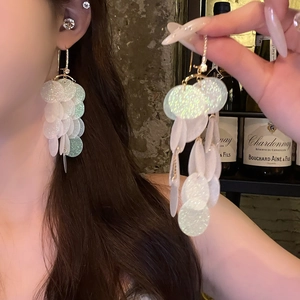 Elegant geometric round sequin tassel earrings with sparkling cubic zirconia for beach holidays