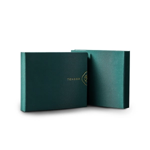 Deep green TENSOR luxury nail sticker storage box with elegant gold foil logo branding