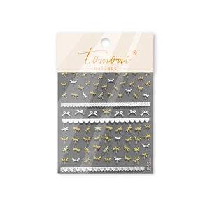 Relief Libellen und Spitze Nagelaufkleber mit Gold und Silber geprägtem Metall-Finish
