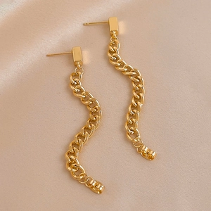 Long Chain Drop Earrings Alloy Gold Plated Fashion Geometric Jewelry With 925 Sterling Silver Earring Post For Women