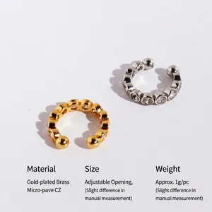 Minimalist gold and silver ear cuff earrings with micro-inlaid zircons for women