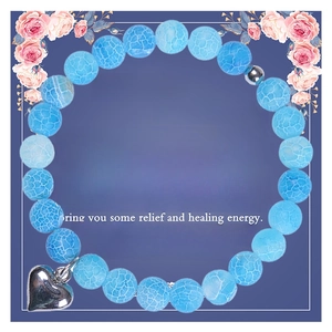 Blue weathered agate bracelet with silver heart charm on inspirational gift card