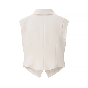 Elegante gebroken witte mouwloze blazer met getailleerde stikseldetails op de rug