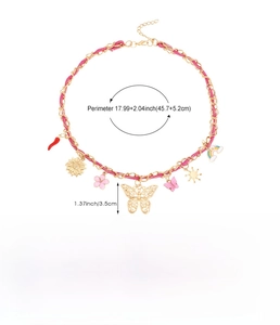 Detailed size and specs of the ocean-themed shell and turtle charm necklace set