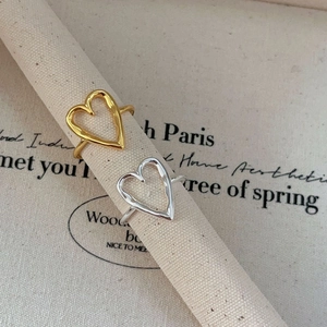 925 Sterling Silver Heart Ring Hollow Heart Adjustable Open Ring Minimalist Korean Style Jewelry For Women