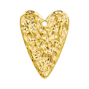 Textured gold heart pendant in 304 stainless steel with molten surface and hanging hole