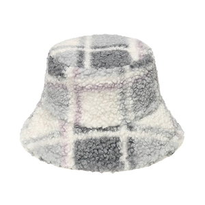 Chapeau bob en polaire sherpa à carreaux blanc et violet élégant pour l'hiver