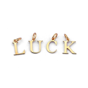 Polished 18k gold-plated 925 silver LUCK alphabet charms for DIY jewelry making