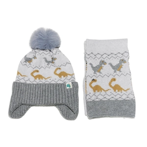 Ensemble bonnet et écharpe pour enfants avec motif dinosaure et pompon doux