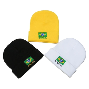 Brazil Flag Embroidery Knitted Beanie Hat Winter Warm Acrylic Ribbed Cuffed Skull Cap For Men Women Brasil