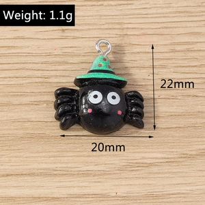 Detail of black spider charm with green wizard hat showing dimensions 22mm x 20mm