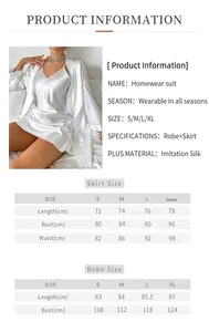 Guide des tailles pour pyjama en soie incluant les mesures de la robe et du peignoir
