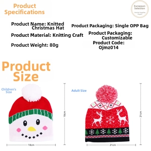 Detailed size chart for kids and adults knitted Christmas hats with snowman patterns
