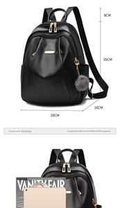 Detailed dimension guide for the leather backpack showing height, width, and depth